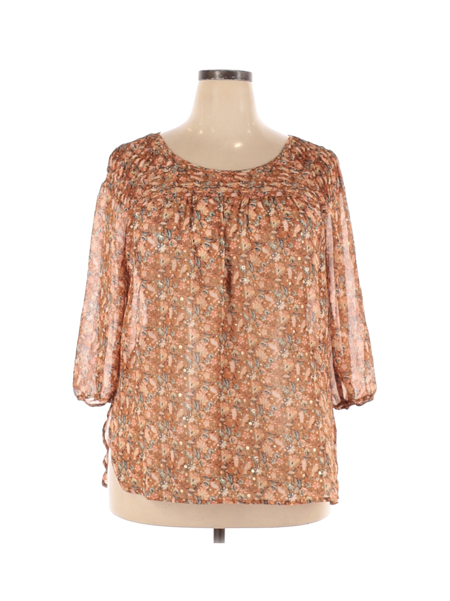 Lc Lauren Conrad Polyester Brown Long Sleeve Blouse Size Xl