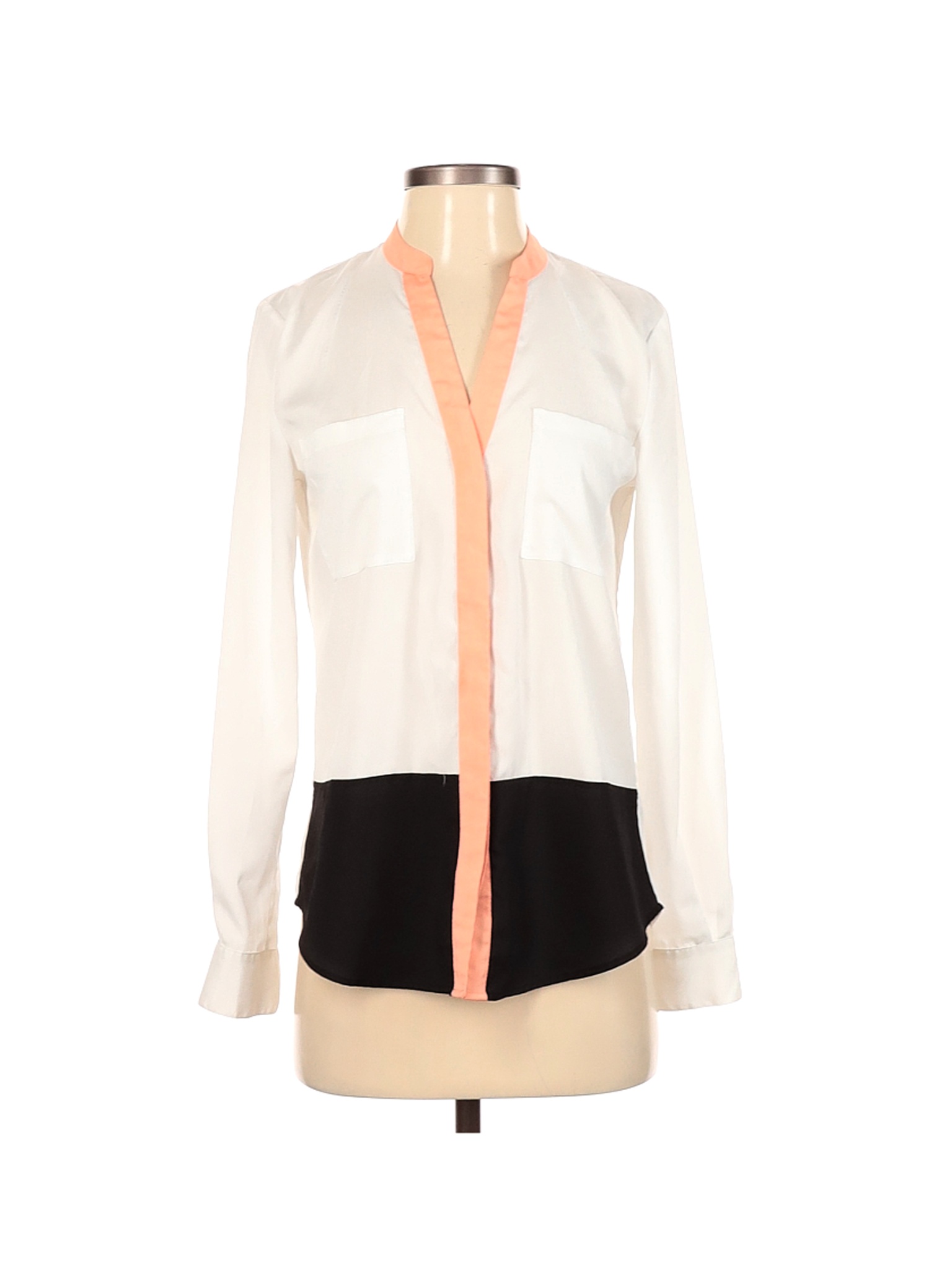 Ivanka Trump Polyester Color Block Solid Colored Ivory Long Sleeve