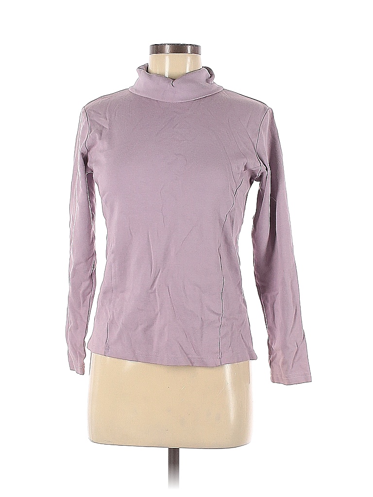 North Style 100 Cotton Solid Colored Purple Long Sleeve Turtleneck