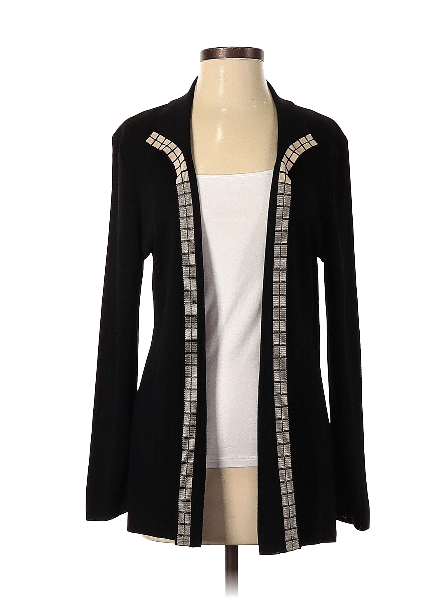 Misook Acrylic Color Block Solid Black Cardigan Size Xs Off