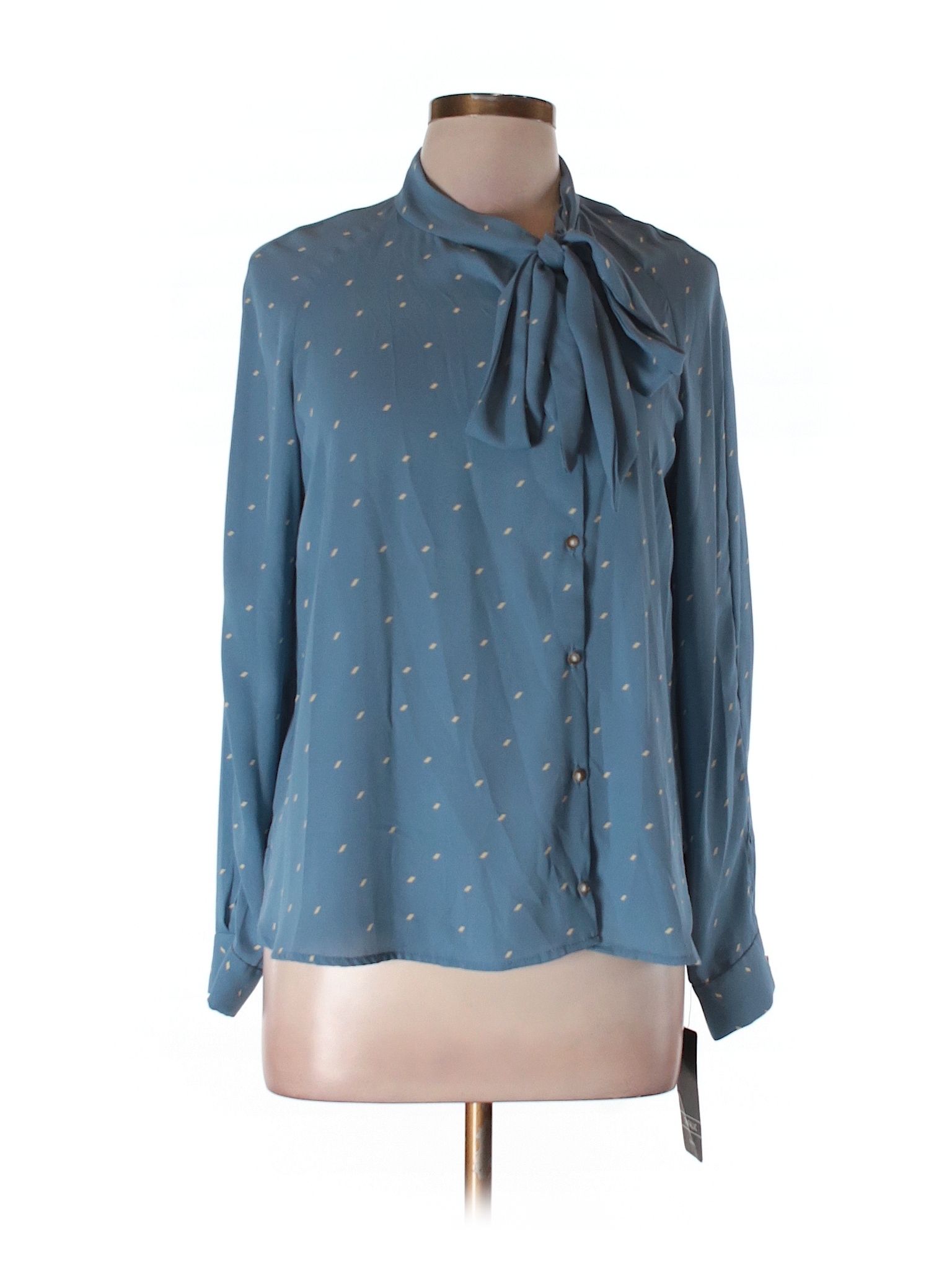 Trafaluc By Zara 100 Polyester Polka Dots Blue Long Sleeve Blouse Size