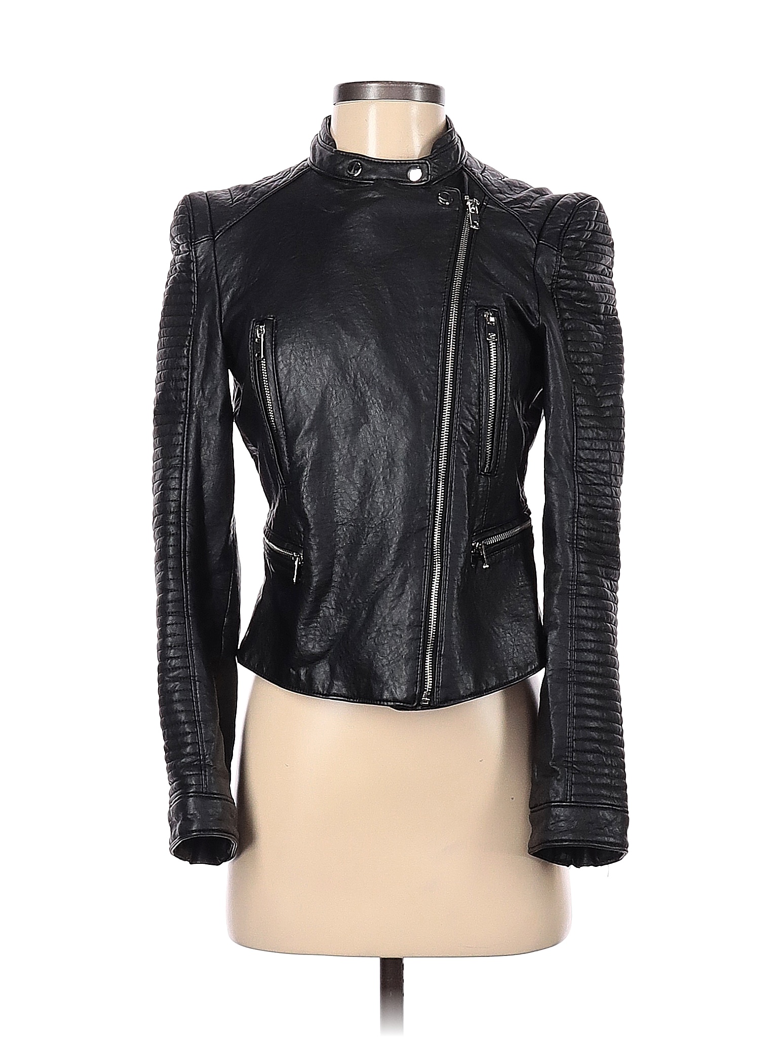 Zara Basic Solid Black Faux Leather Jacket Size S Off Thredup