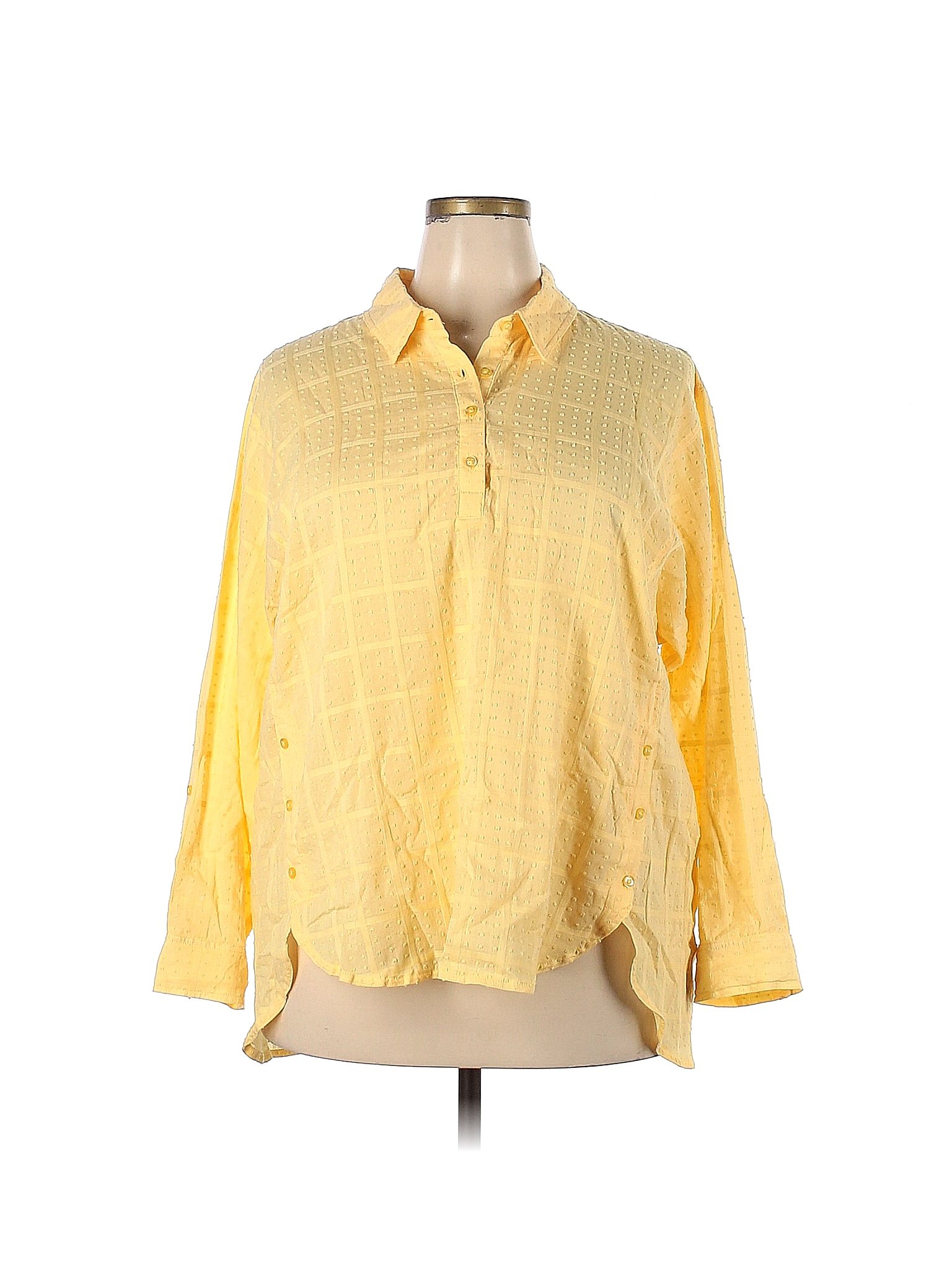 Rafaella Cotton Yellow Long Sleeve Blouse Size X Plus Off