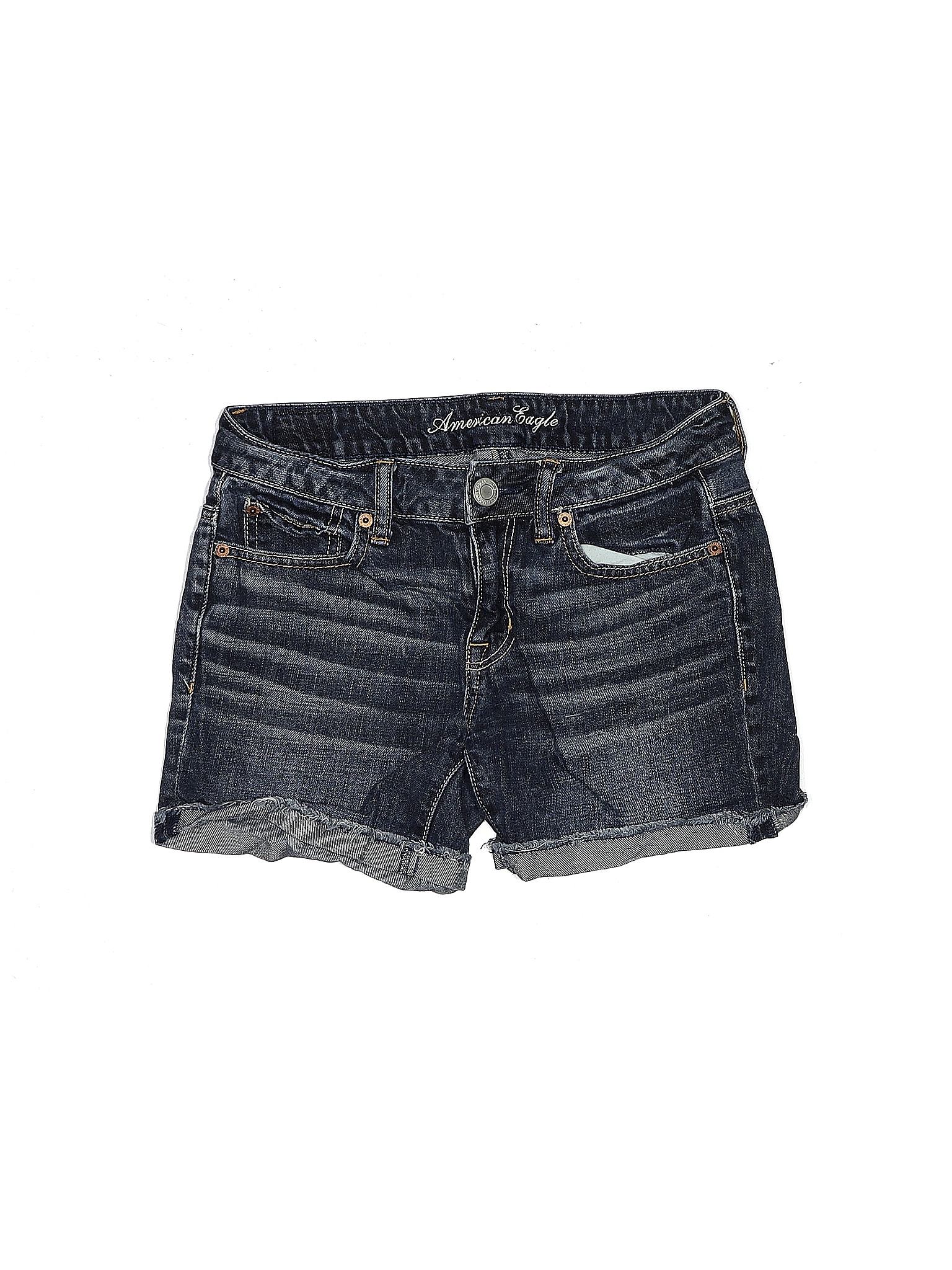 American Eagle Outfitters Cotton Solid Blue Denim Shorts Size