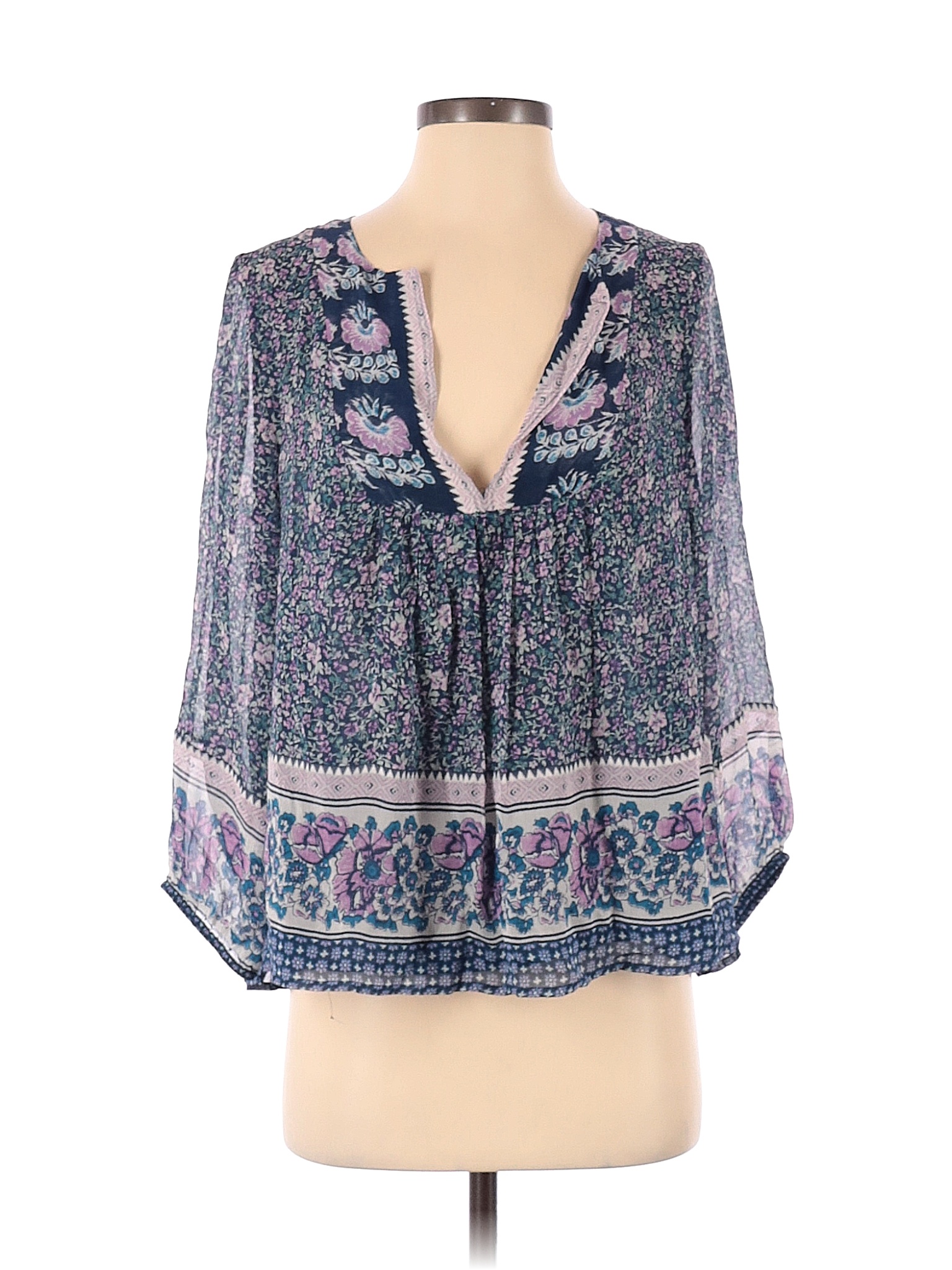 Joie 100 Silk Paisley Multi Color Blue Long Sleeve Silk Top Size XS