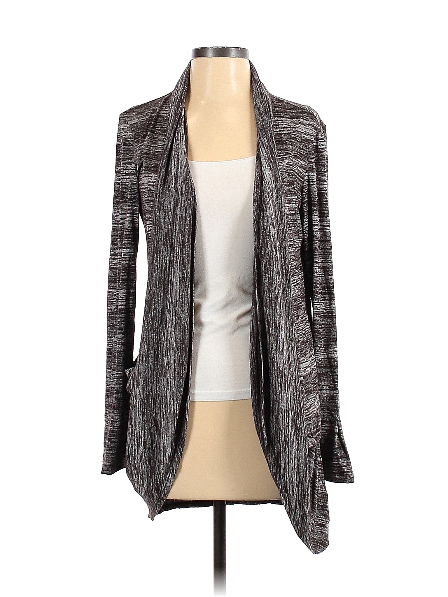 LOGO By Lori Goldstein Color Block Marled Multi Color Gray Cardigan