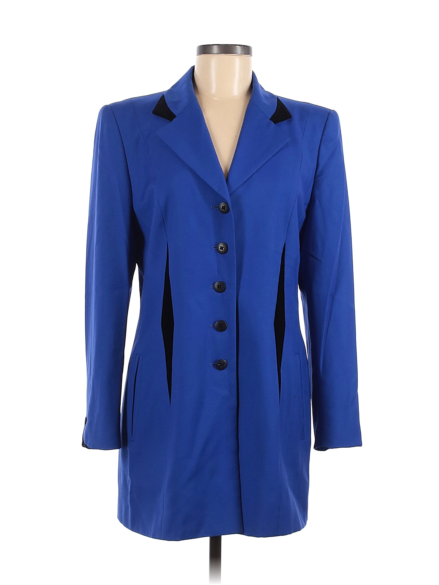 Escada By Margaretha Ley Wool Solid Blue Wool Blazer Size Fr