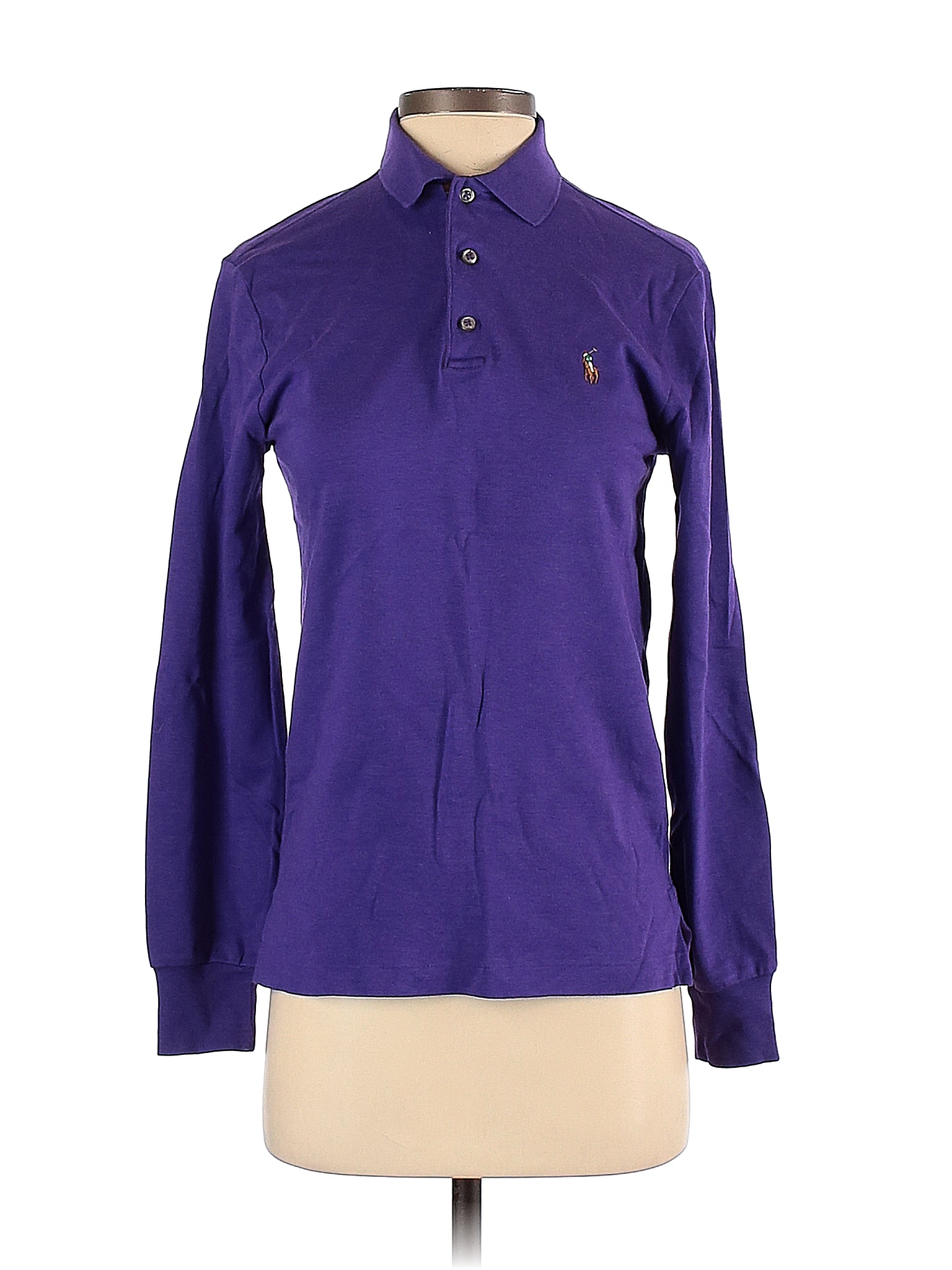 Polo By Ralph Lauren Cotton Solid Colored Purple Long Sleeve Polo