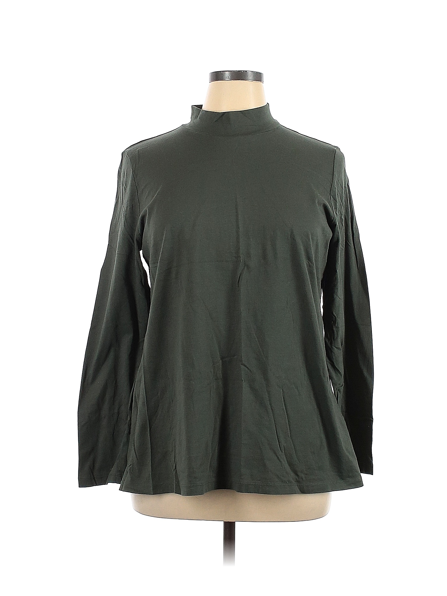 LOGO By Lori Goldstein Solid Colored Green Long Sleeve Top Size XL 67