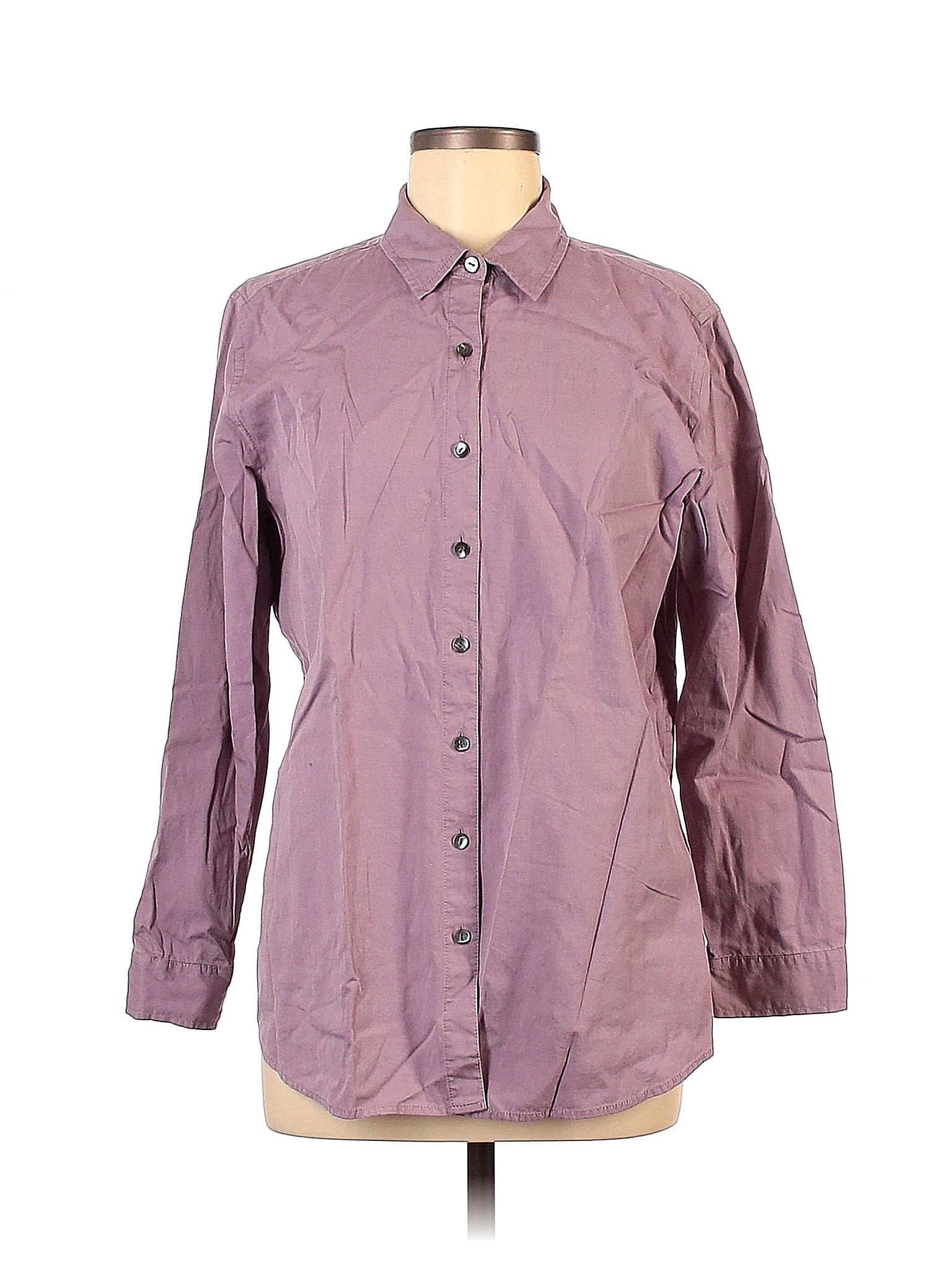 J Jill Cotton Solid Colored Purple Long Sleeve Button Down Shirt