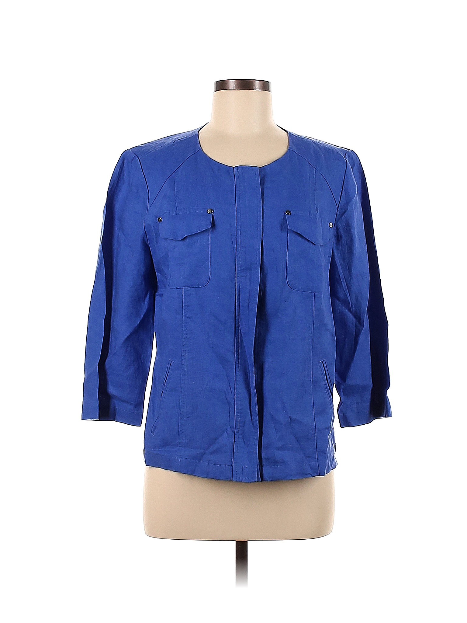 Chico S Linen Solid Blue Jacket Size Med Off Thredup