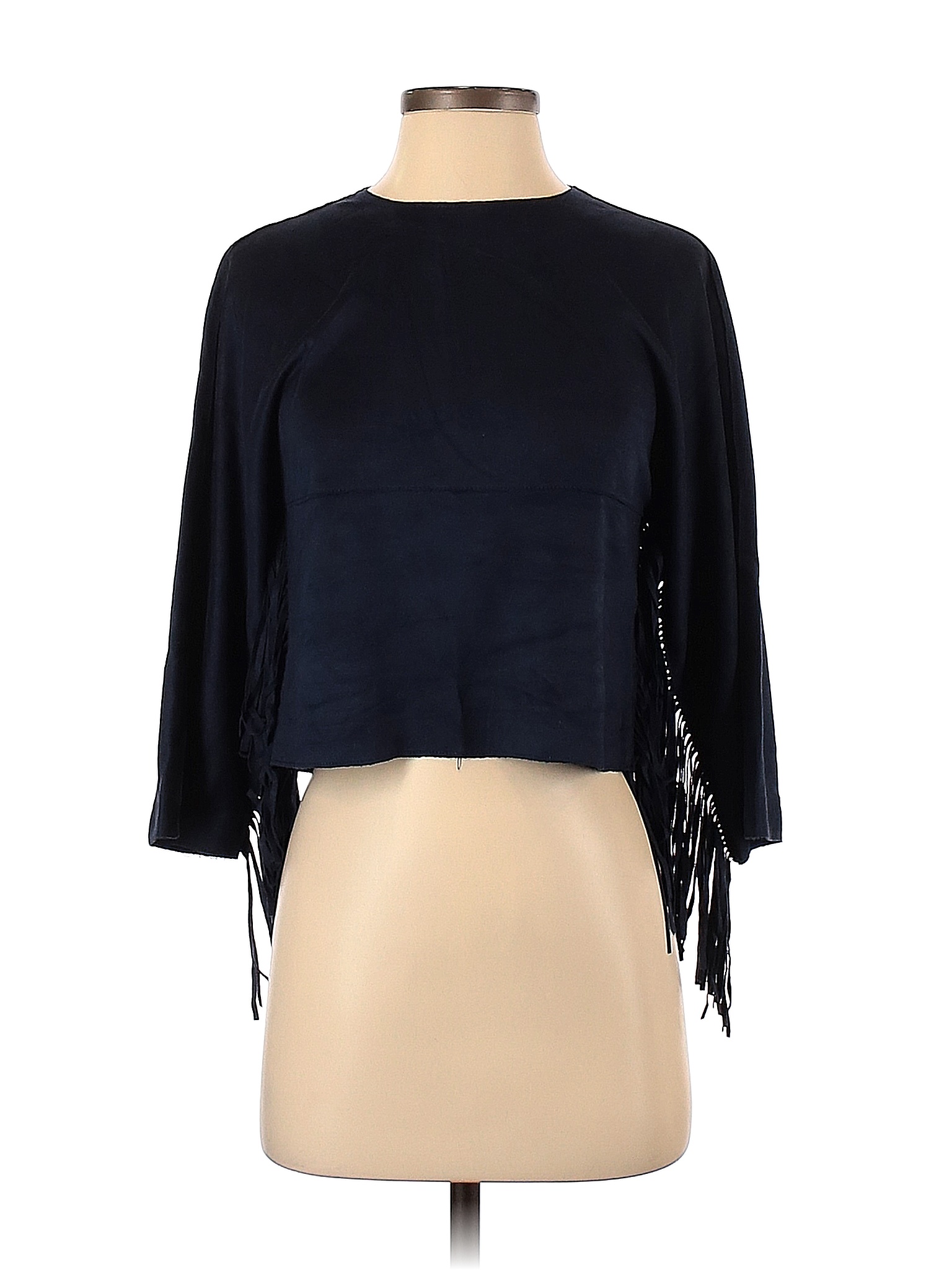 Trafaluc By Zara Solid Black Blue Faux Leather Top Size XS 60 Off