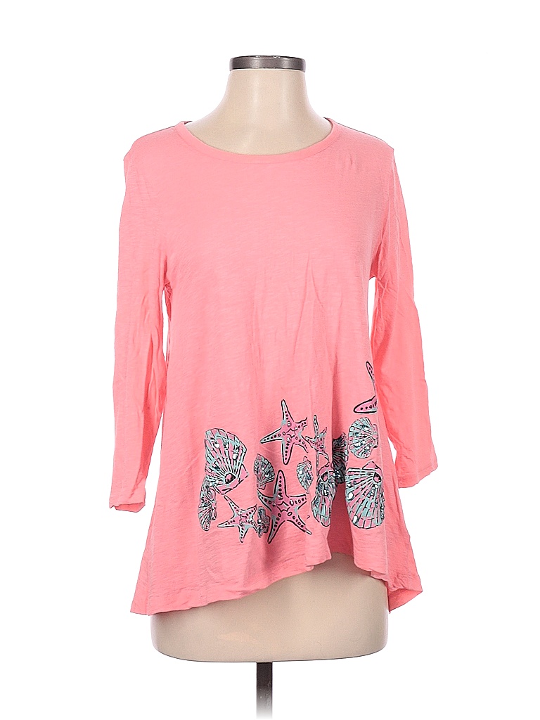 Crown Ivy 100 Cotton Solid Colored Pink Long Sleeve Top Size S 60