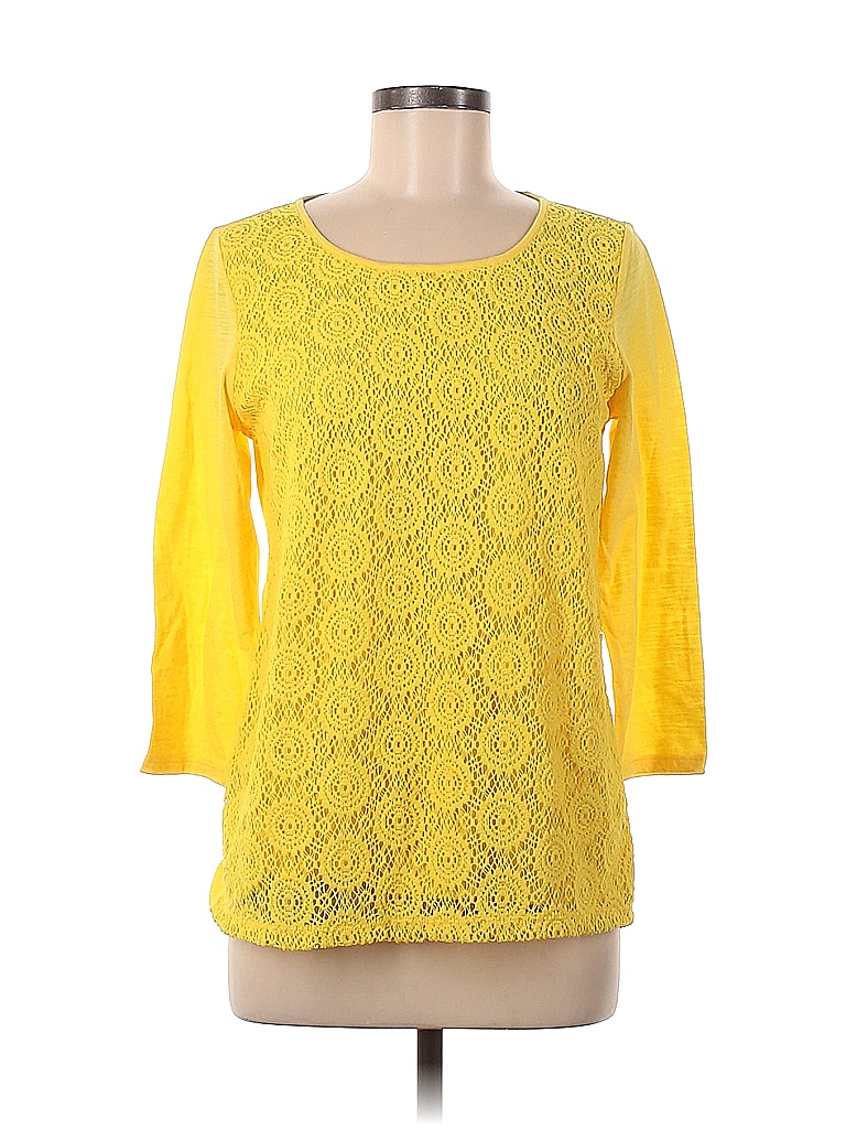 Liz Claiborne Color Block Solid Colored Yellow Long Sleeve Top Size M