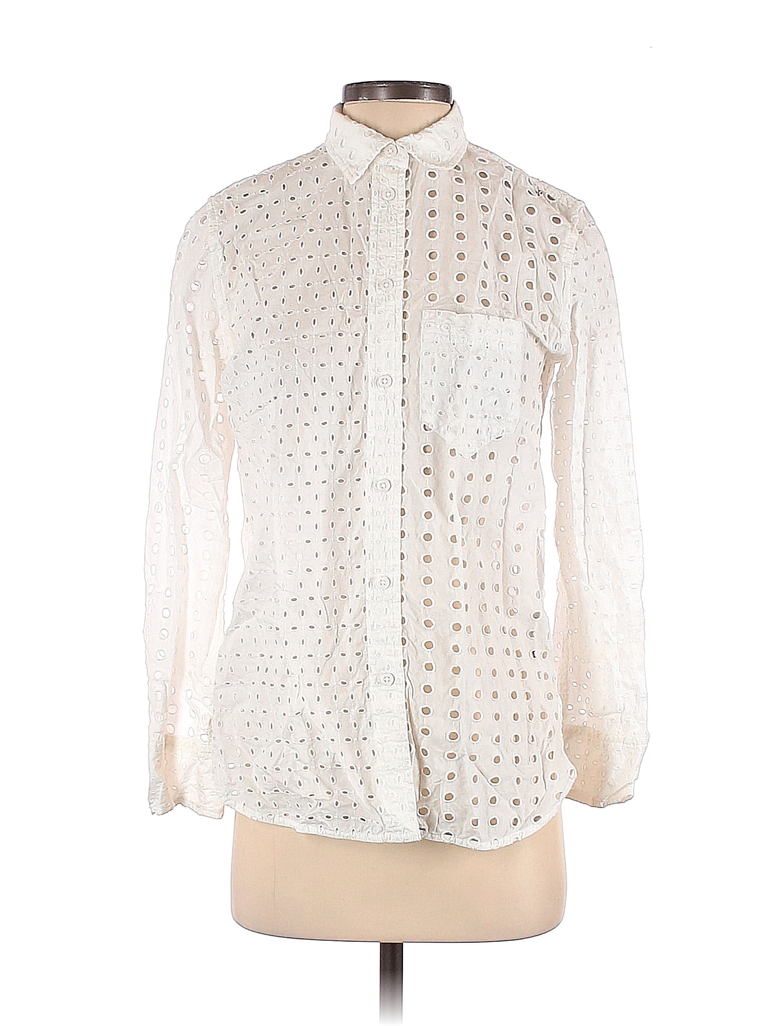 J Crew Cotton Ivory White Long Sleeve Blouse Size Off