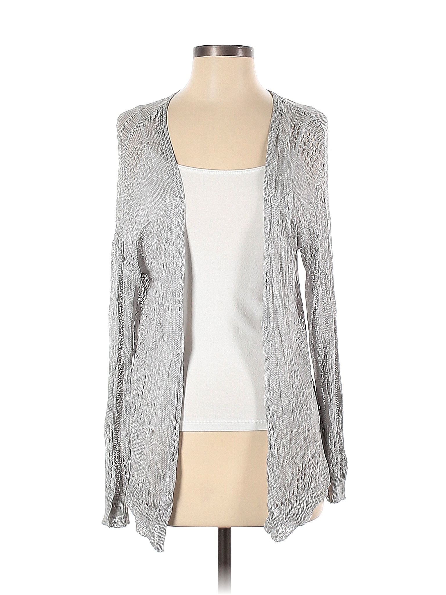 Shein Acrylic Color Block Solid Gray Cardigan Size Off