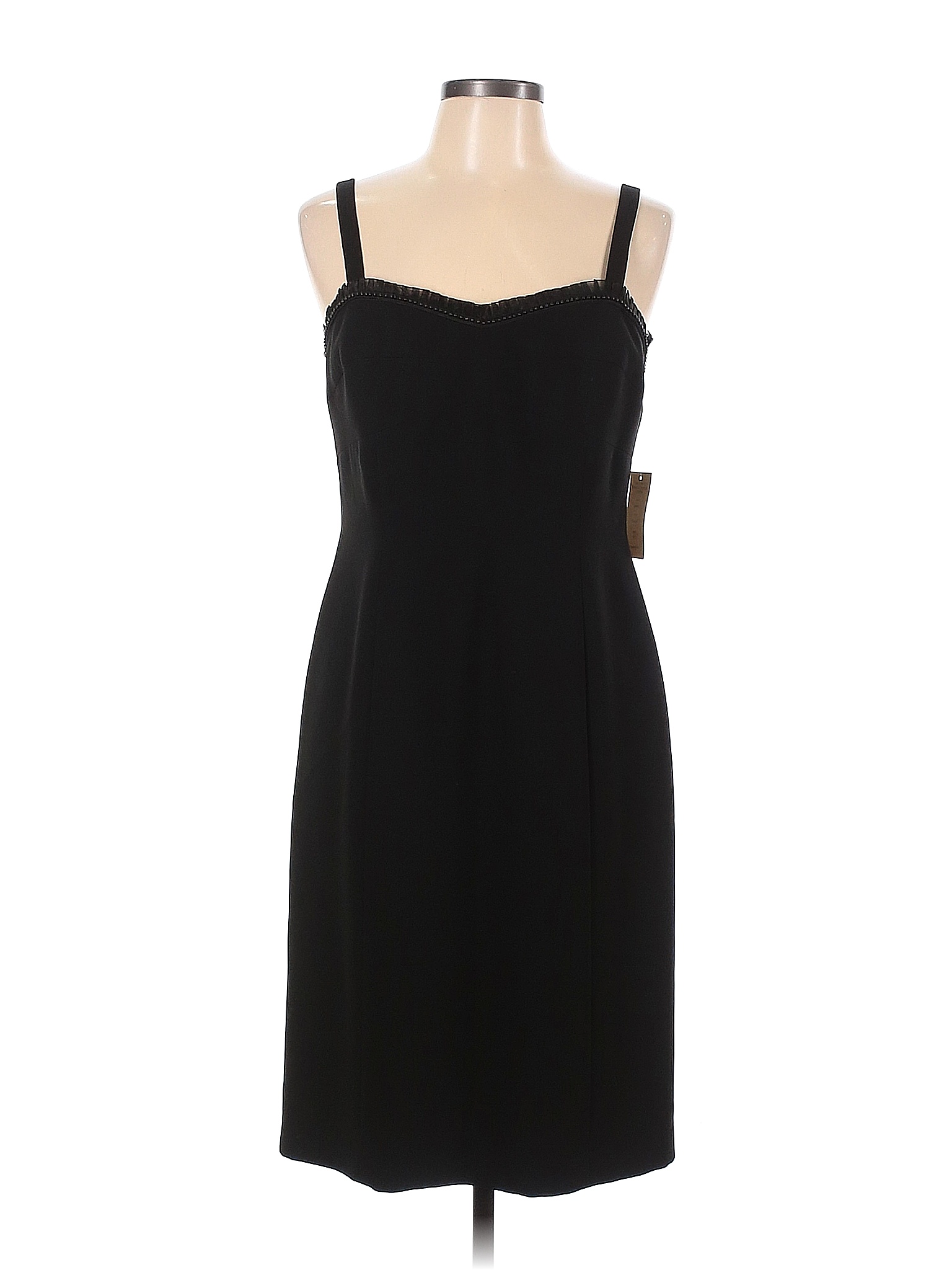 Tahari By ASL 100 Polyester Solid Black Cocktail Dress Size 10 Petite