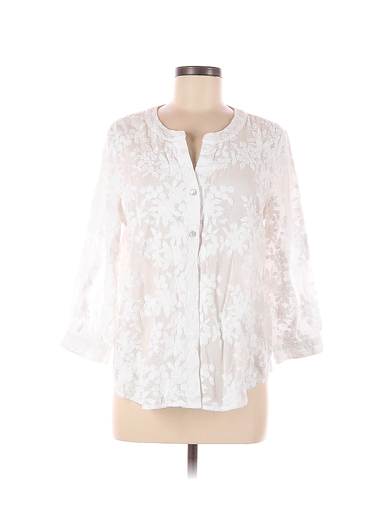 J Jill 100 Cotton Floral White Long Sleeve Blouse Size M 72 Off