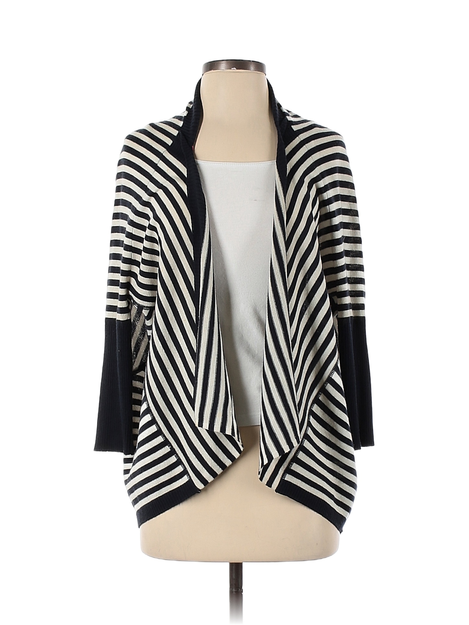 Ellen Tracy Color Block Stripes Black Cardigan Size Xs Sm Off