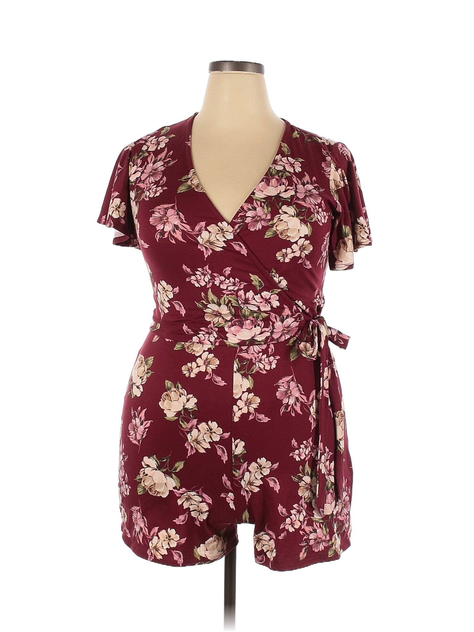 Fortune Ivy Floral Colored Burgundy Romper Size Xl Off Thredup