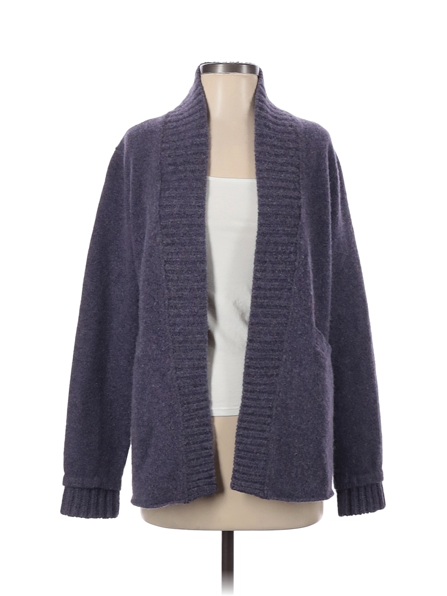 Eileen Fisher Color Block Solid Purple Wool Cardigan Size S 80 Off