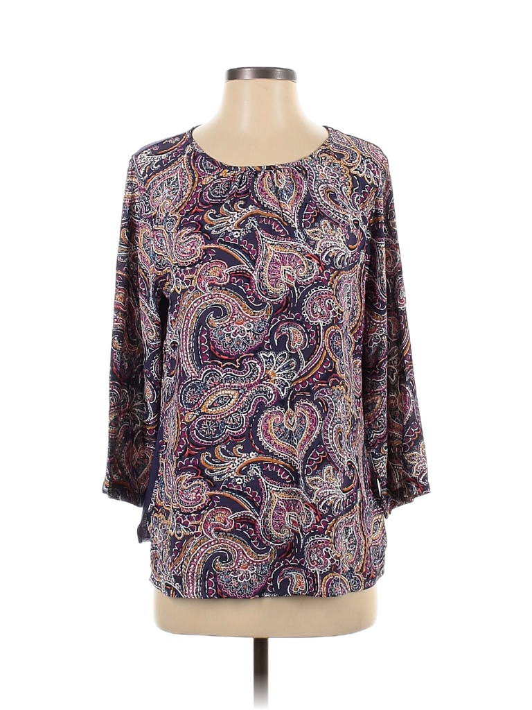 Van Heusen Polyester Paisley Multi Color Purple Long Sleeve Blouse