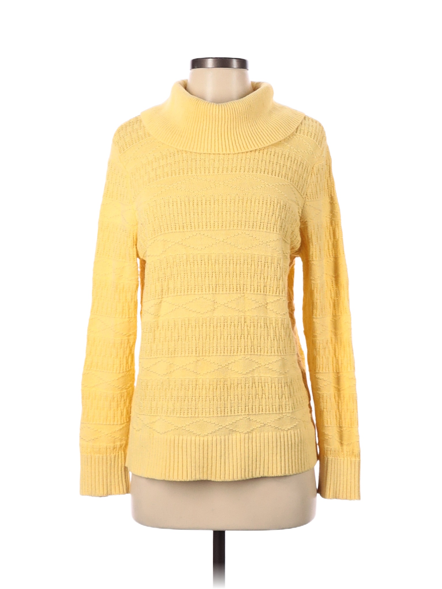 Christopher Banks Color Block Solid Colored Yellow Turtleneck Sweater