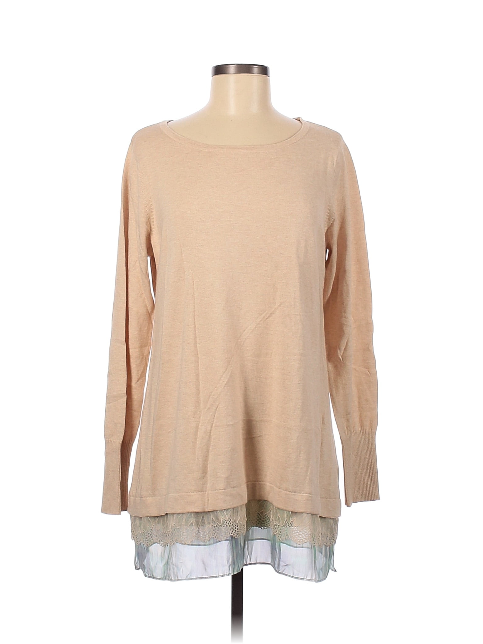 LOGO By Lori Goldstein Solid Colored Tan Long Sleeve Top Size M 75