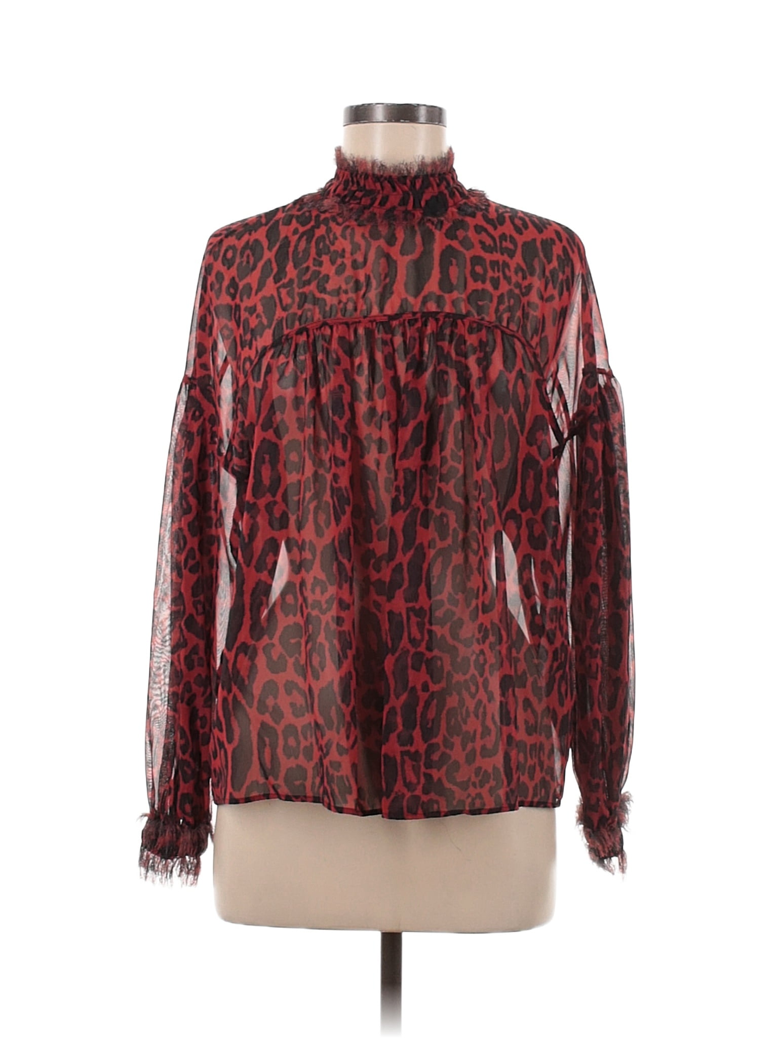 Zara 100 Polyester Multi Color Red Long Sleeve Blouse Size M 71 Off