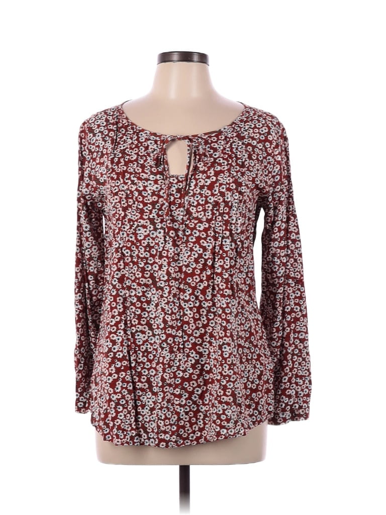 Suzanne Betro Rayon Floral Multi Color Brown Long Sleeve Blouse