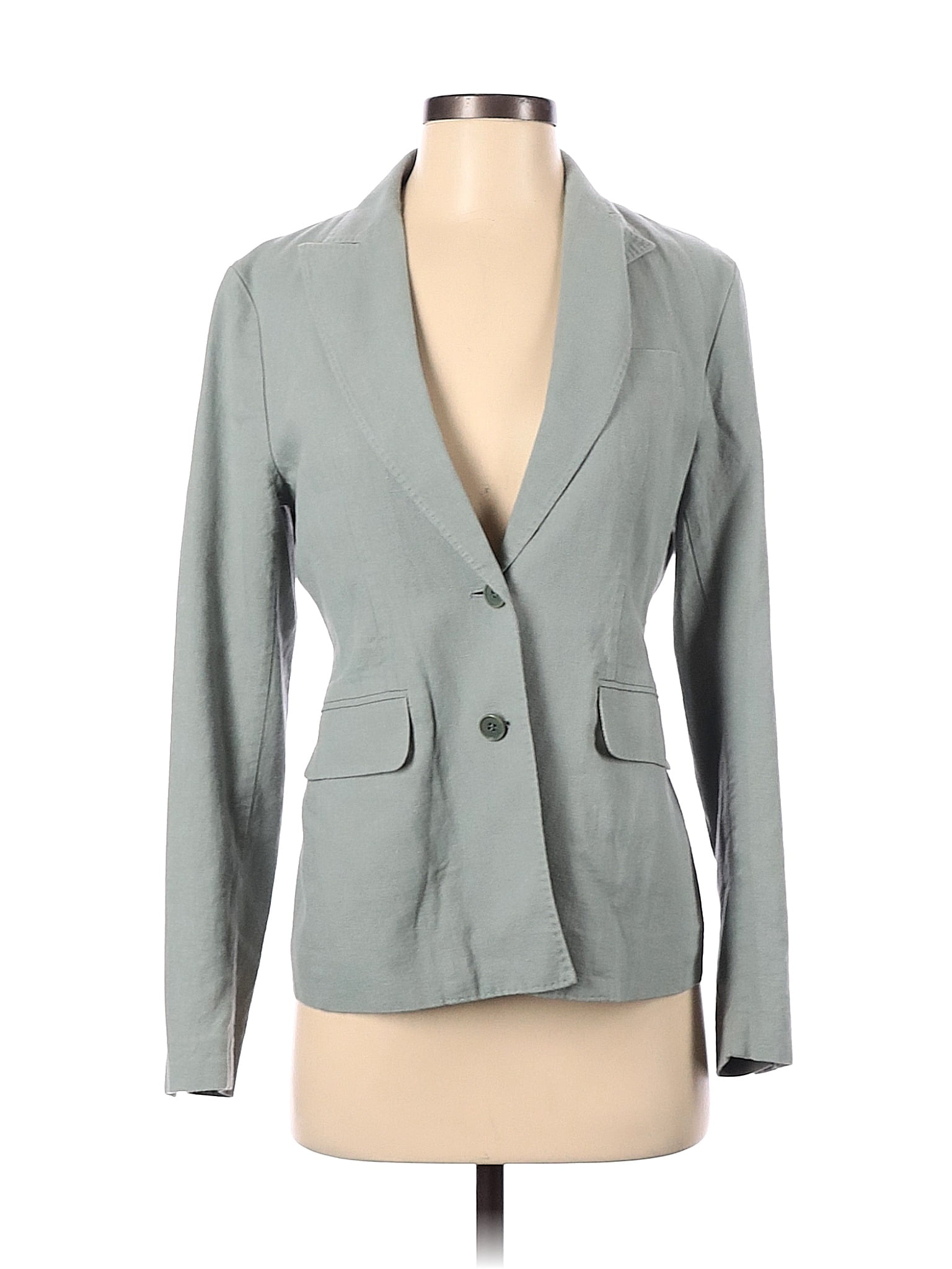 Ines De La Fressange For Uniqlo 100 Linen Solid Green Blazer Size XS