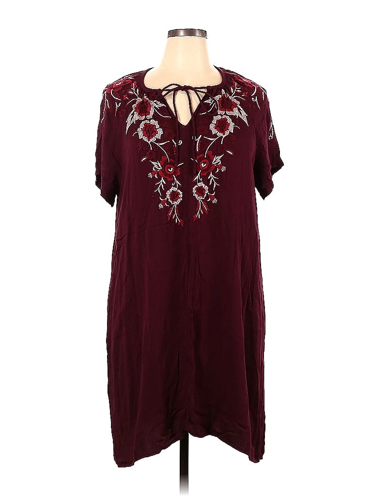 Johnny Was Polyester Solid Maroon Burgundy Casual Dress Size Xl