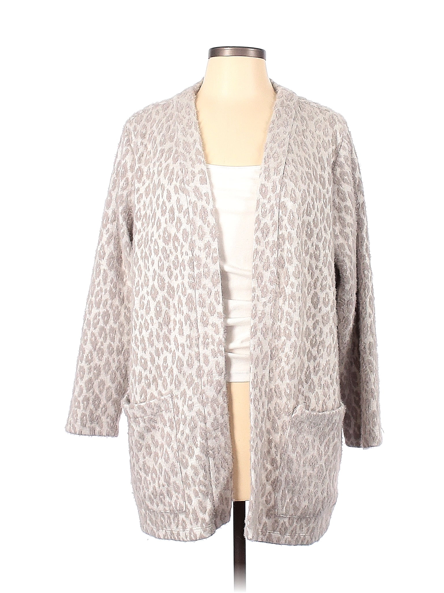 Chico S Color Block Leopard Print Gray Cardigan Size Lg Off