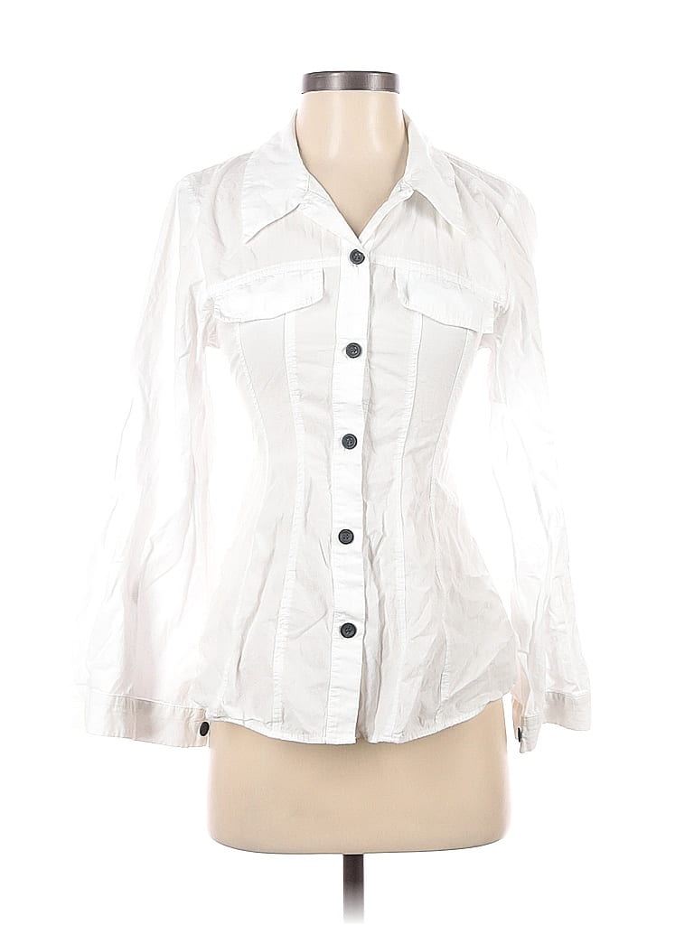 Trafaluc By Zara White Long Sleeve Button Down Shirt Size Xs Off