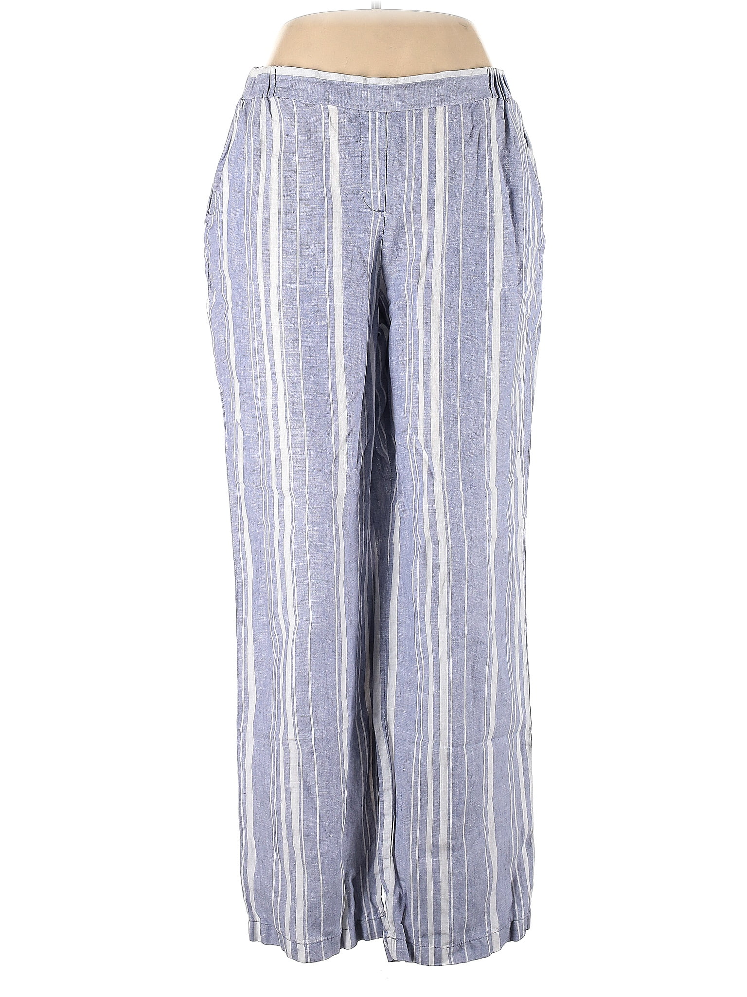 Ellen Tracy Linen Stripes Multi Color Blue Linen Pants Size