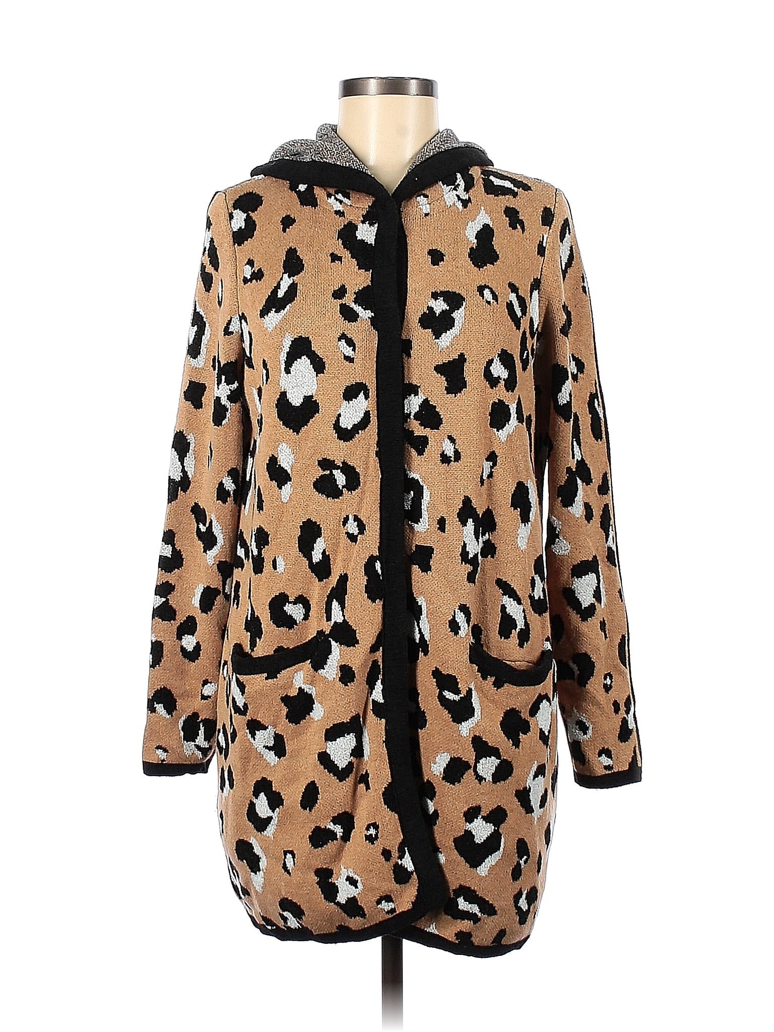 Chico S Color Block Leopard Print Tan Cardigan Size Med Off