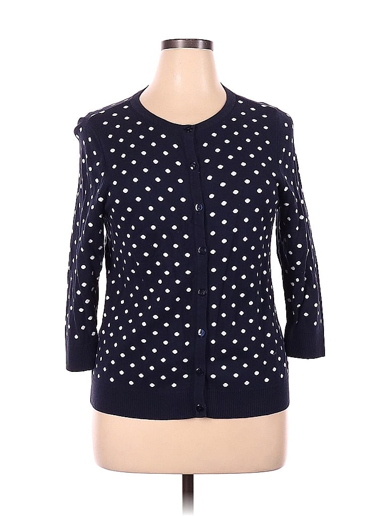 Cj Banks 100 Cotton Color Block Polka Dots Navy Blue Cardigan Size 1X