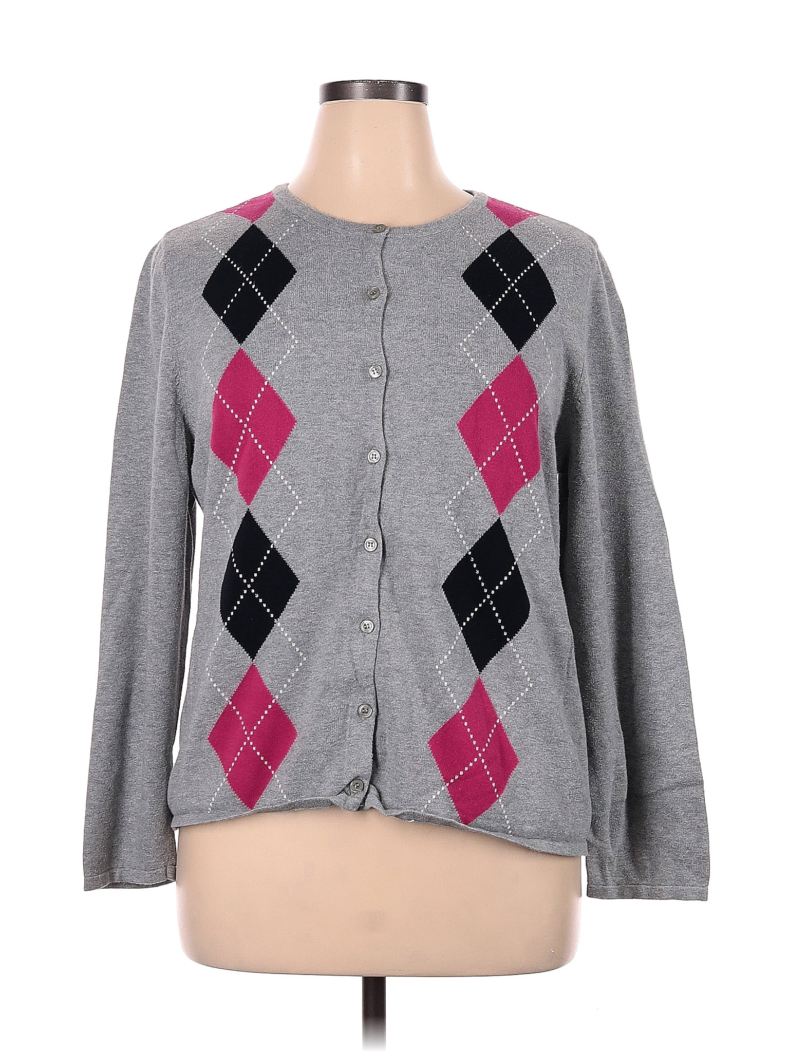 Karen Scott 100 Cotton Color Block Gray Cardigan Size XL 75 Off