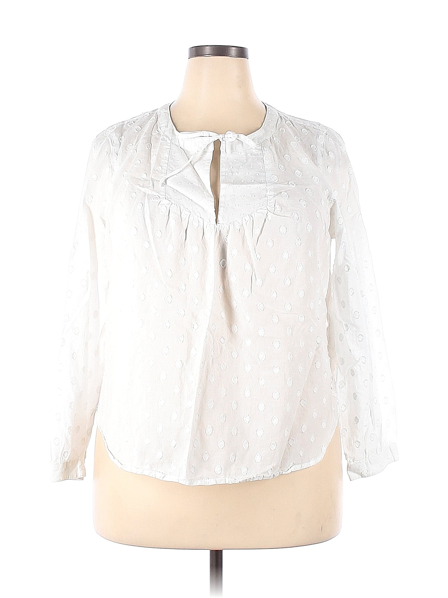 J Crew Factory Store Cotton Polka Dots White Long Sleeve Blouse