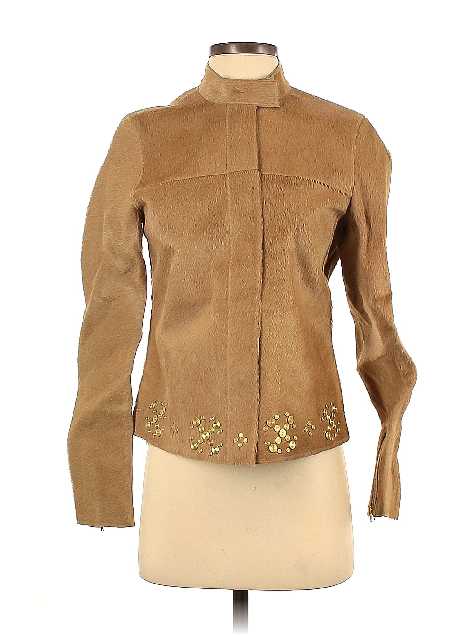 Tory Burch 100 Leather Solid Tan Gold Leather Jacket Size S 80 Off