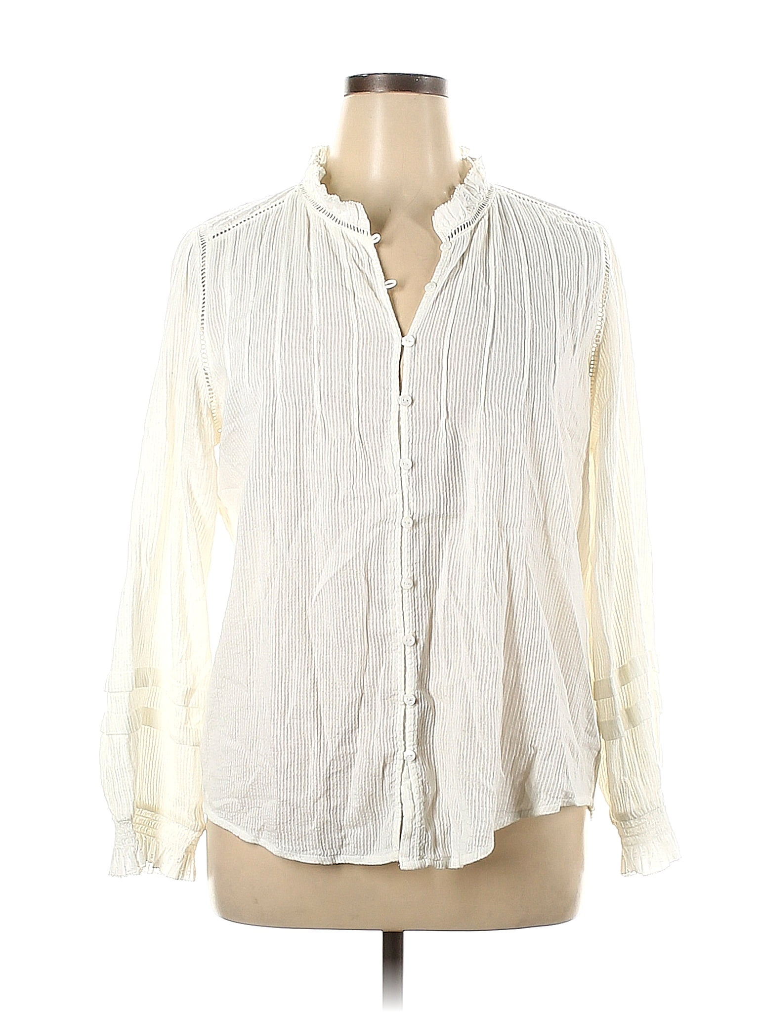 Faherty Organic Cotton Stripes White Ivory Long Sleeve Blouse Size