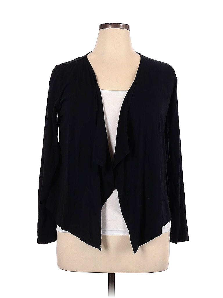 Liz Claiborne Color Block Solid Black Cardigan Size L 59 Off ThredUP