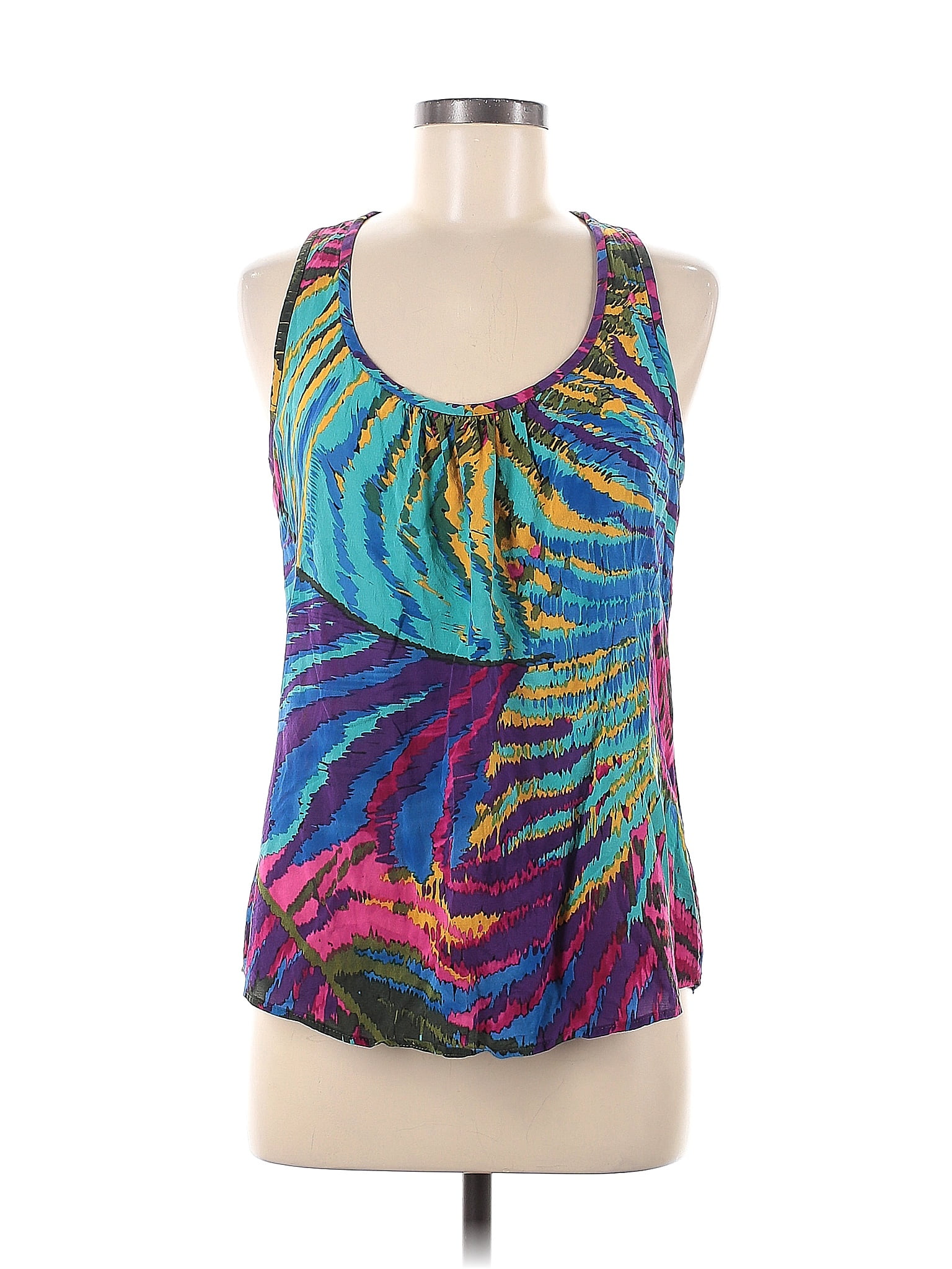 Trina Turk Tropical Multi Color Blue Sleeveless Silk Top Size M 79