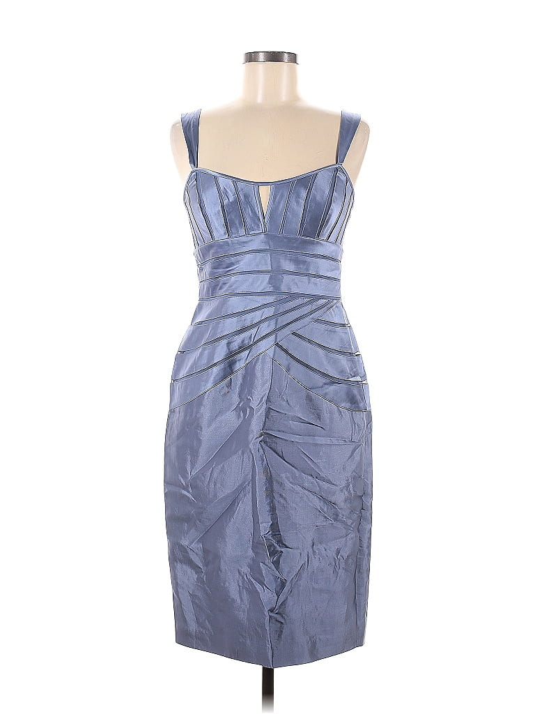 Adrianna Papell Silk Solid Blue Cocktail Dress Size Off