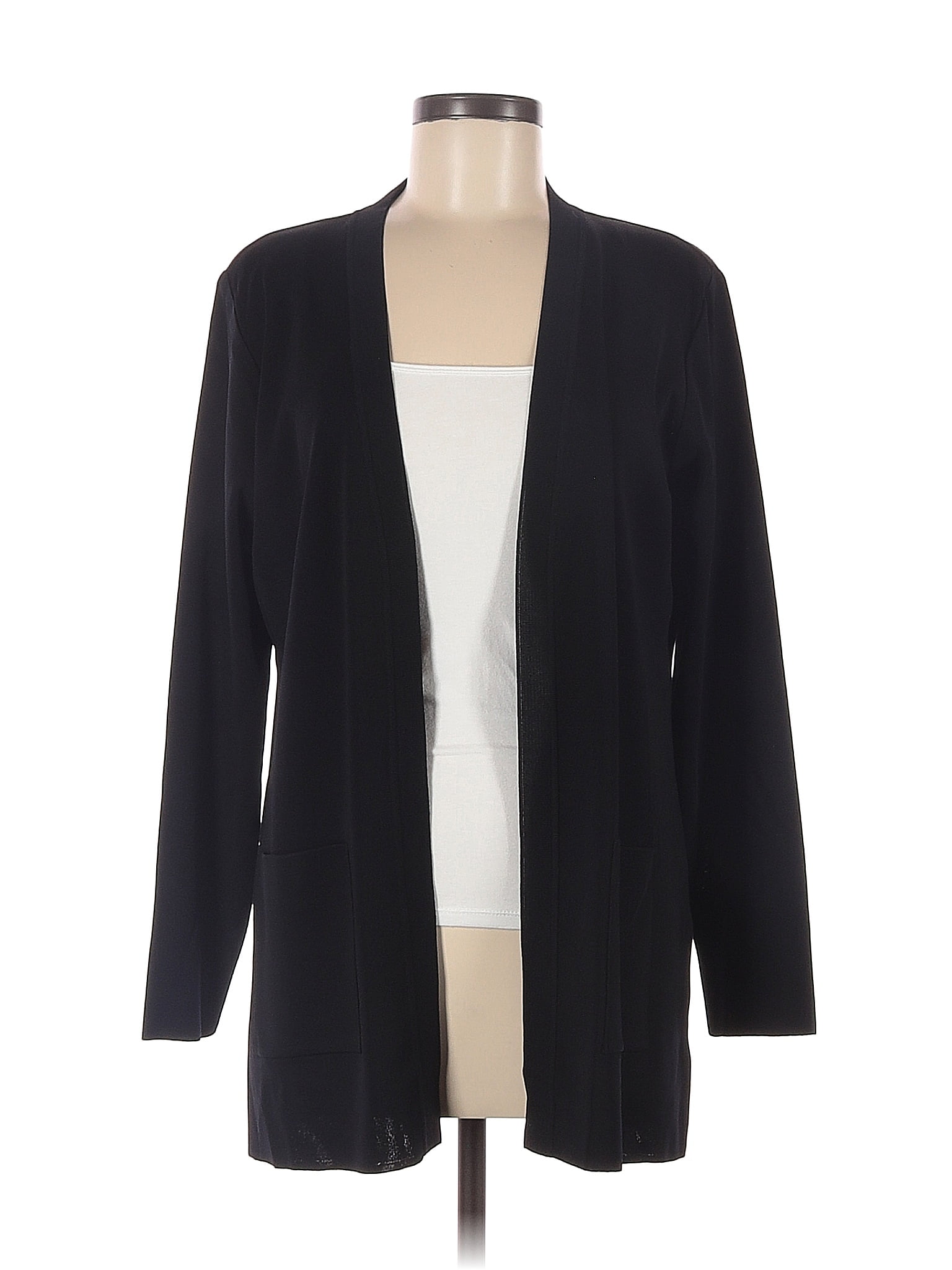 Misook Acrylic Color Block Solid Black Cardigan Size M Off