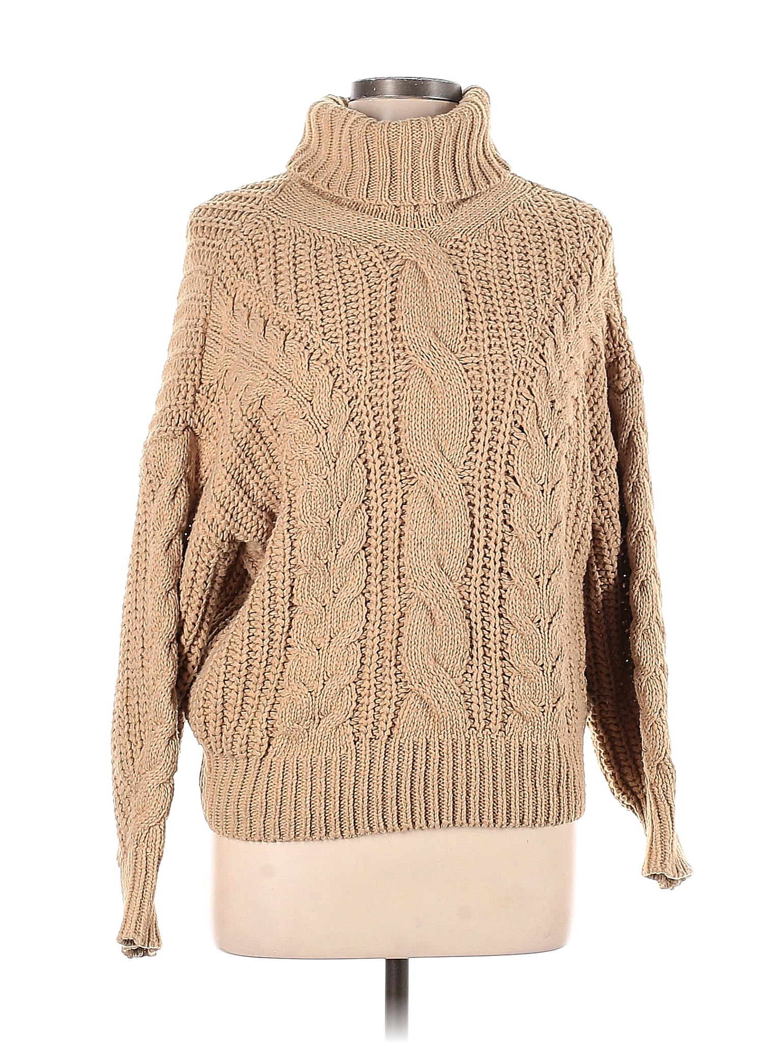 Coeur De Vague Acrylic Color Block Solid Tan Turtleneck Sweater