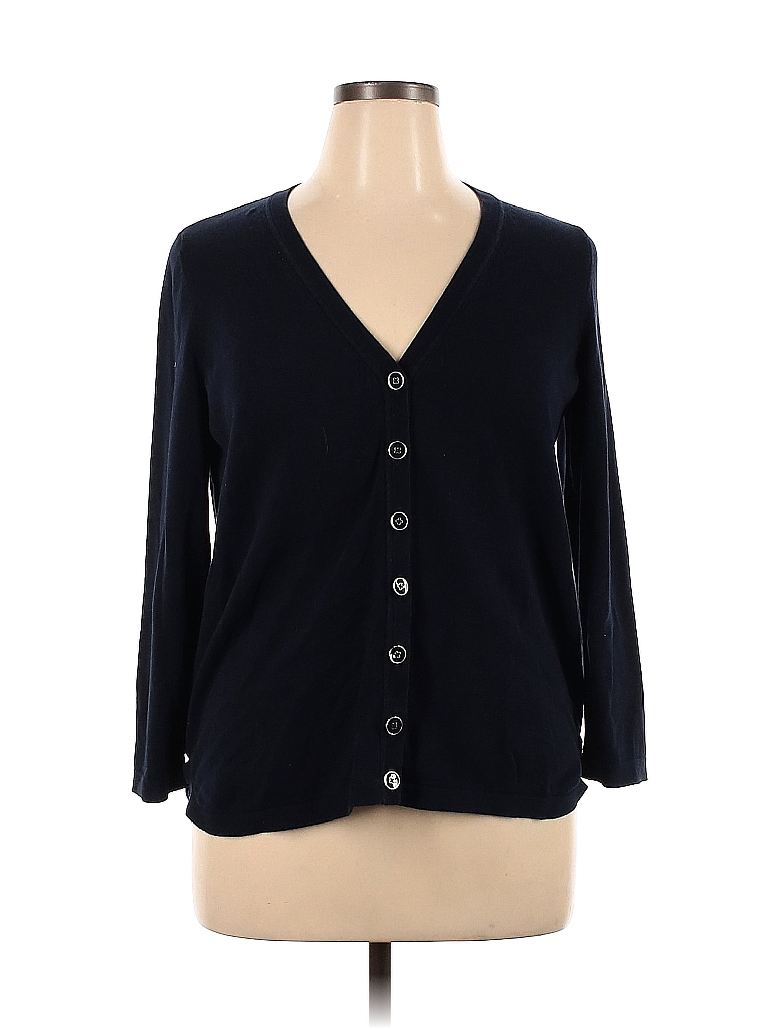 Talbots Color Block Polka Dots Navy Black Cardigan Size X Plus