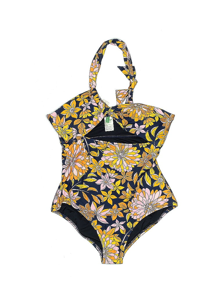 J Crew Floral Multi Color Yellow One Piece Swimsuit Size Off