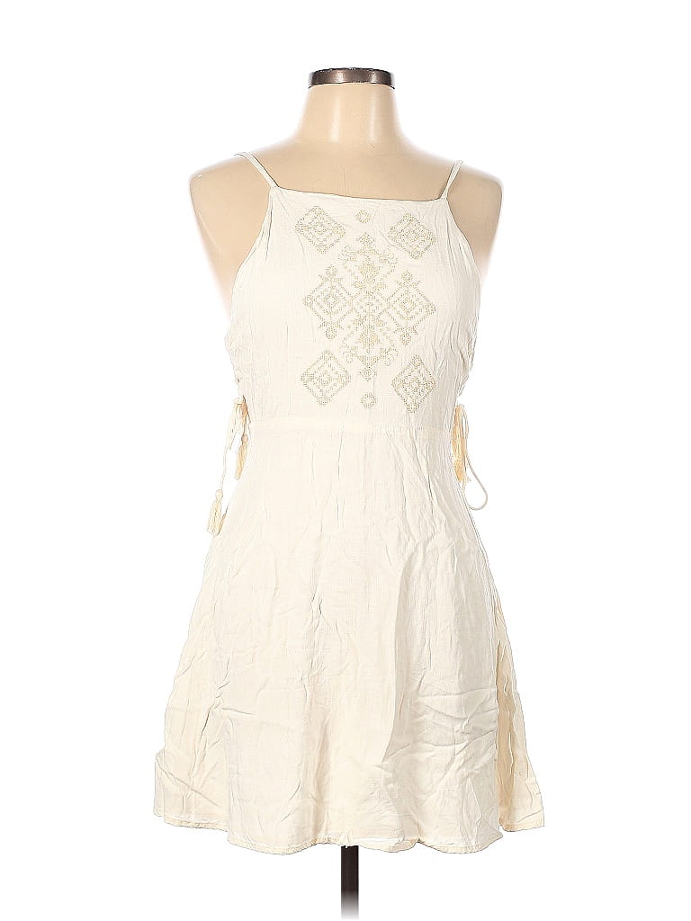 Forever Rayon Solid Ivory Casual Dress Size L Off Thredup