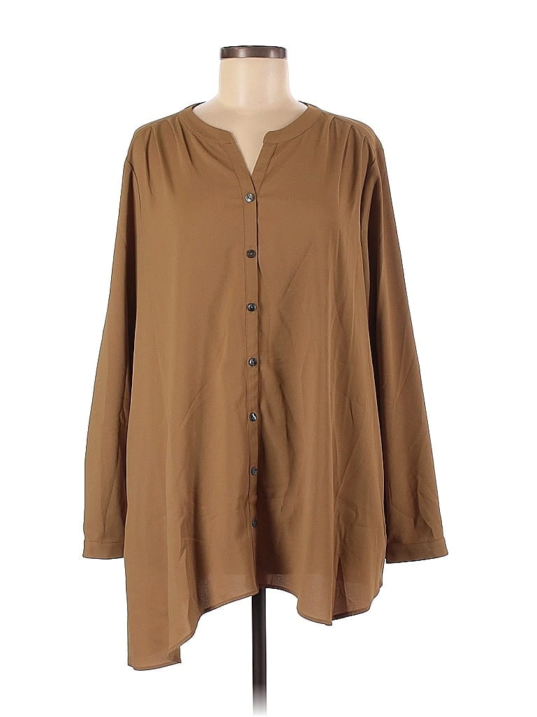 Logo By Lori Goldstein Solid Brown Long Sleeve Blouse Size L Off